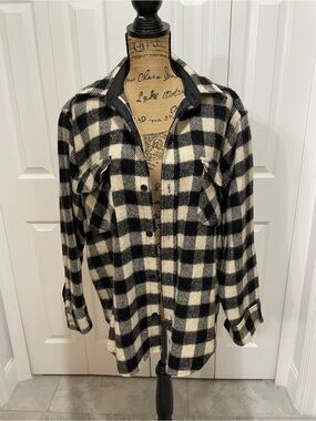 Melton Outer-Wear Wool Black & Cream Plaid Women's Shacket Jacket